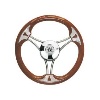 Targa 350mm Stainless Steel Steering Wheel with Mahogany Grip Targa 350mm Stainless Steel Steering Wheel with Mahogany Grip
