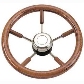 400mm Stainless Steel Riviera Steering Wheel with Mahogany Grip 400mm Stainless Steel Riviera Steering Wheel with Mahogany Grip