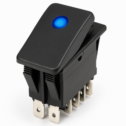 Wippenschalter (ein)-aus-(ein) mit blauer LED Wippenschalter (ein)-aus-(ein) mit blauer LED