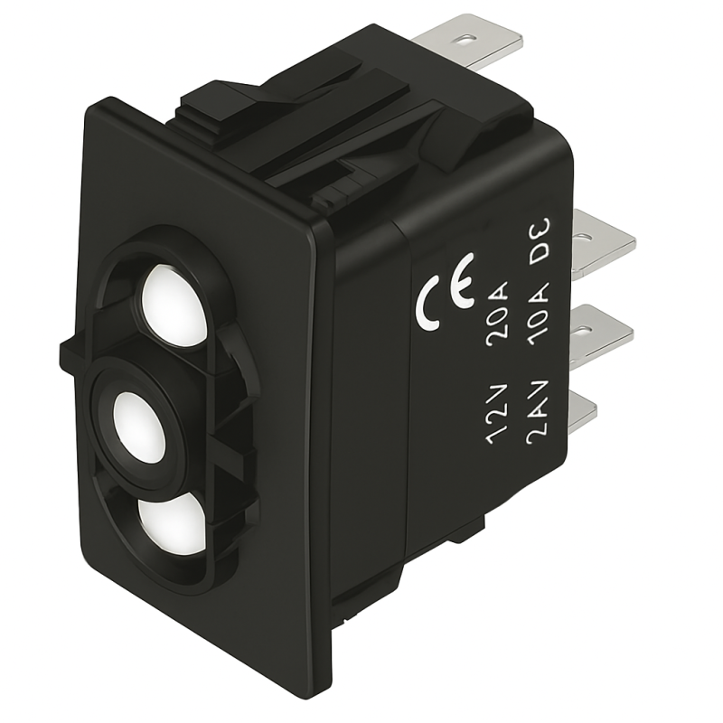 Rocker Switch On-Off-On med 2 Hvide LED'er