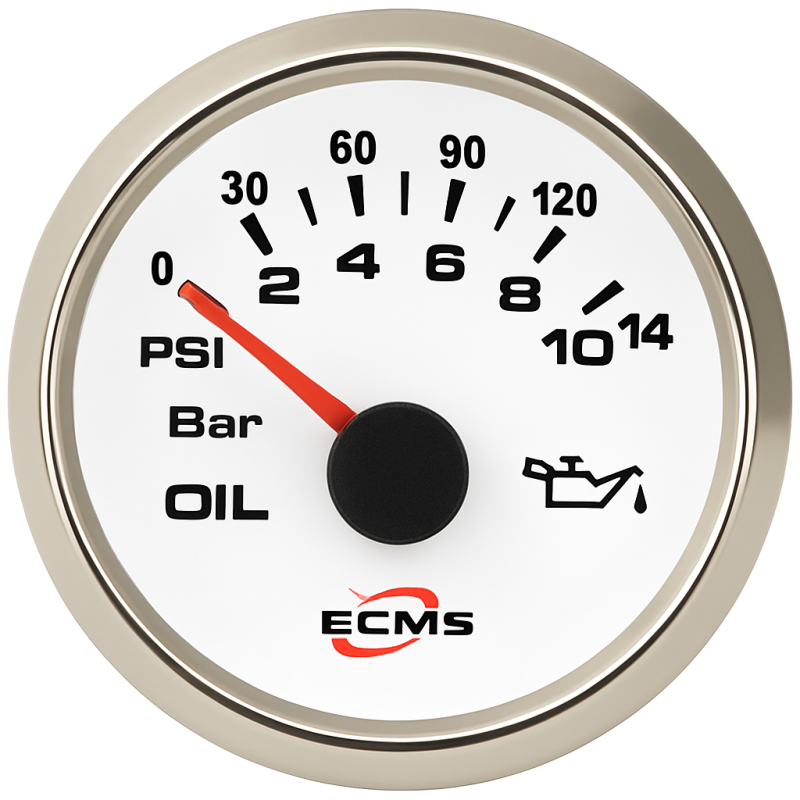 ECMS White Chrome Oil Pressure Gauge 0-30 Bar 52mm