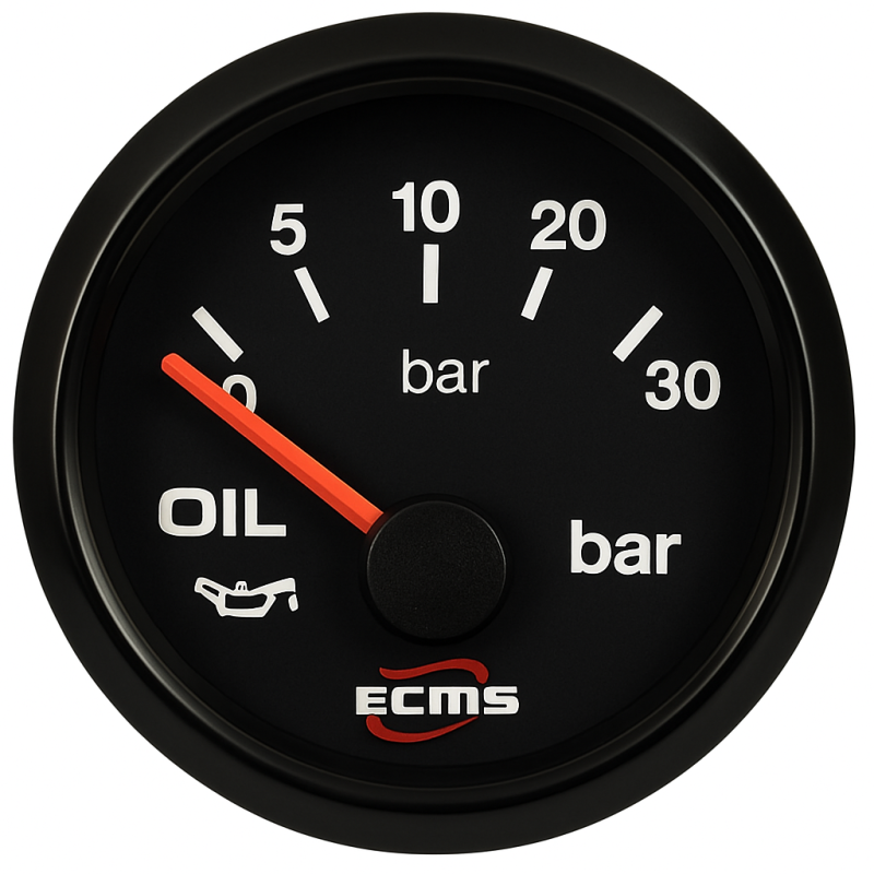 ECMS Black Oil Pressure Gauge 0-30 Bar 52mm