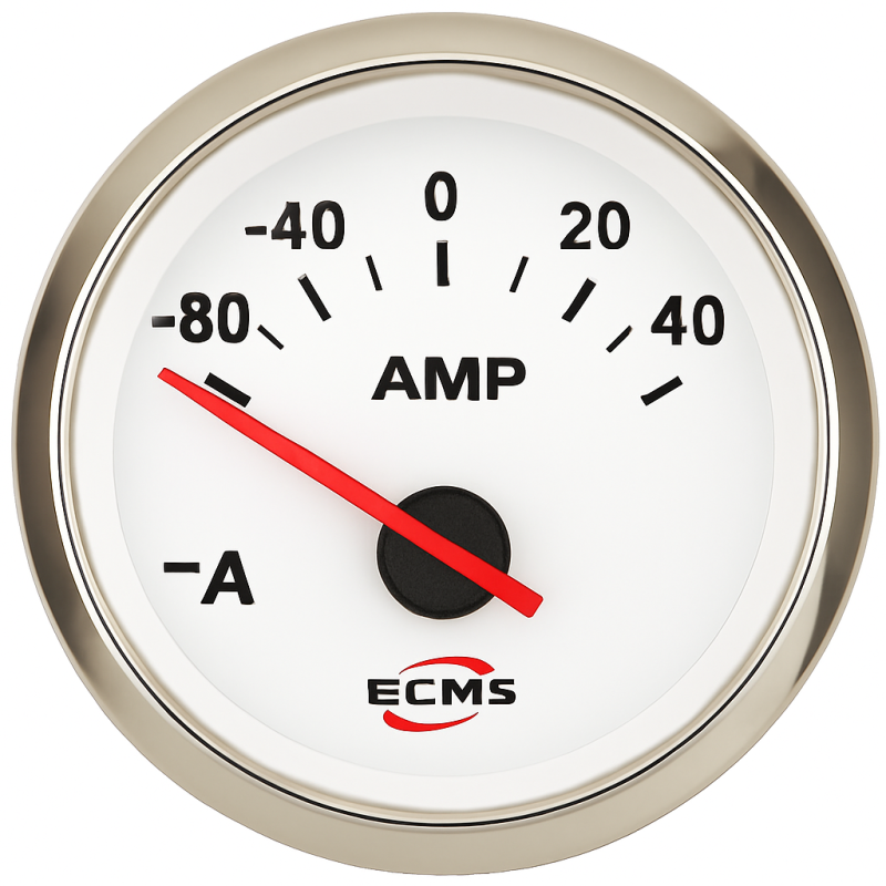 ECMS White Chromed Analog Ammeter with Shunt -80 to +80A 52mm