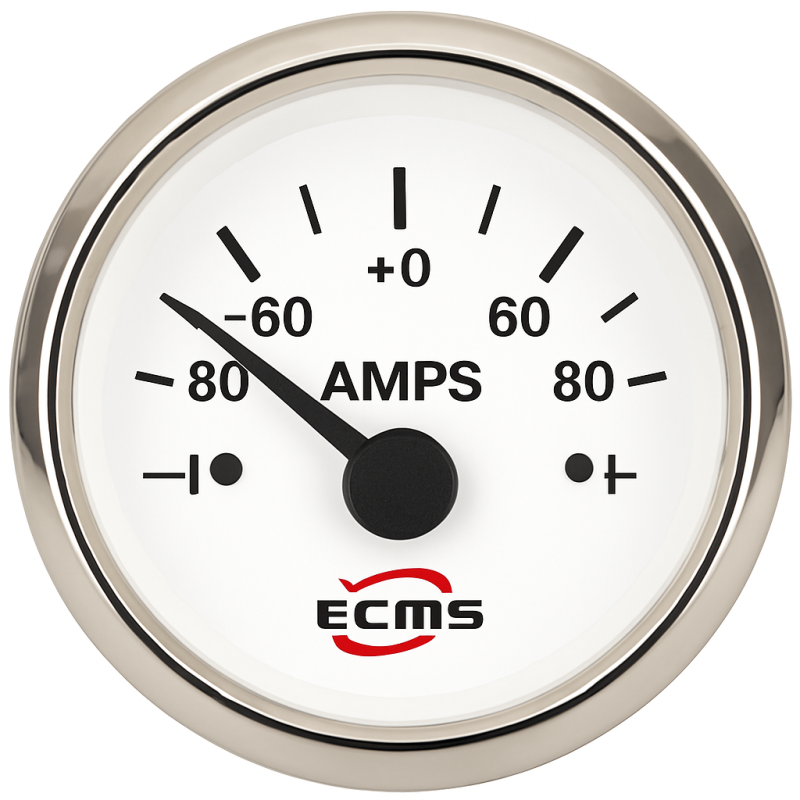 ECMS White Chromed Analog Ammeter with Shunt -80 to +80A 52mm