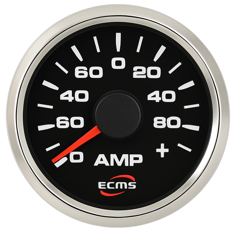 ECMS Black Chrome Analog Ammeter with Shunt -80 to +80A 52mm