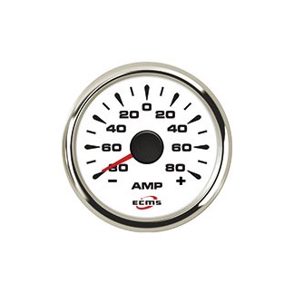 Ammeter med shunt ECMS Hvid krom 12/24V -150+150A 52mm Ammeter med shunt ECMS Hvid krom 12/24V -150+150A 52mm