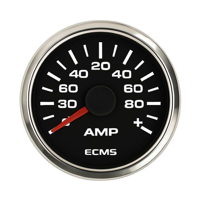 ECMS Black Chrome 12/24V Ammeter with Shunt -150/+150A ECMS Black Chrome 12/24V Ammeter with Shunt -150/+150A