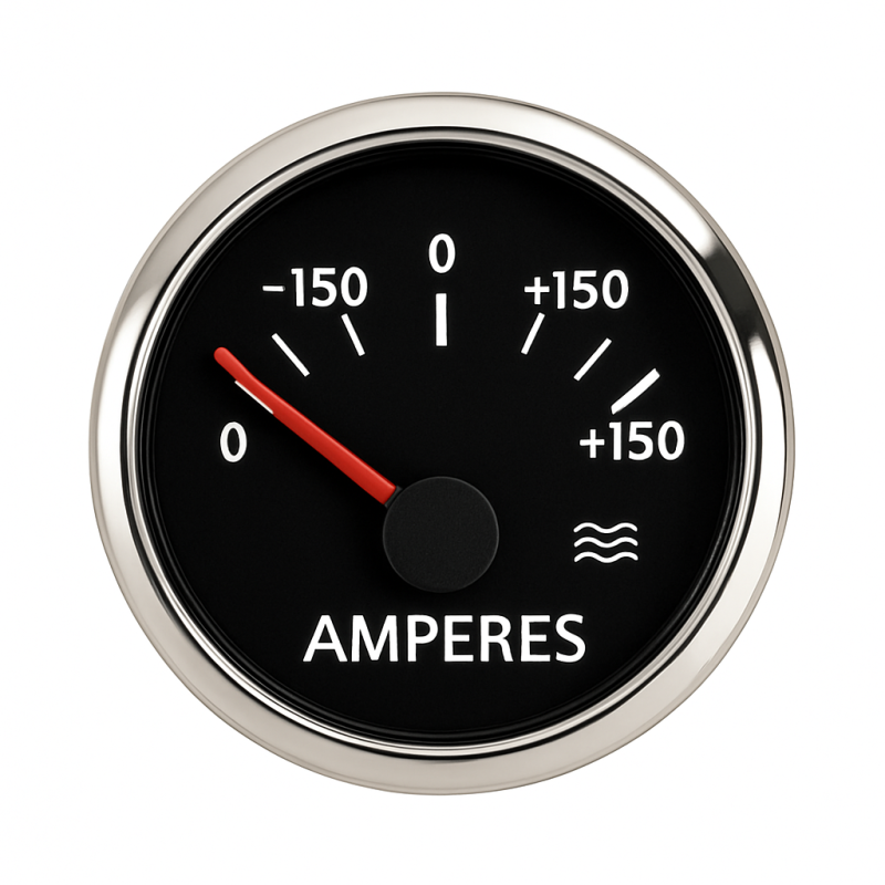 ECMS Black Chrome 12/24V Ammeter with Shunt -150/+150A ECMS Black Chrome 12/24V Ammeter with Shunt -150/+150A