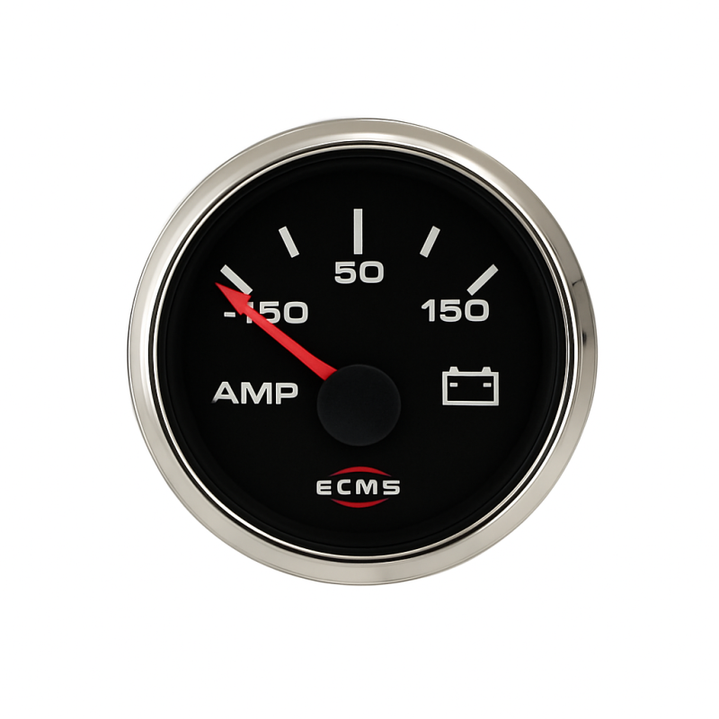ECMS Black Chrome 12/24V Ammeter with Shunt -150/+150A ECMS Black Chrome 12/24V Ammeter with Shunt -150/+150A