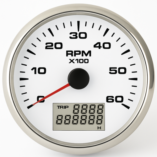 ECMS White & Chrome Tachometer and Hour Meter 12/24V ECMS White & Chrome Tachometer and Hour Meter 12/24V