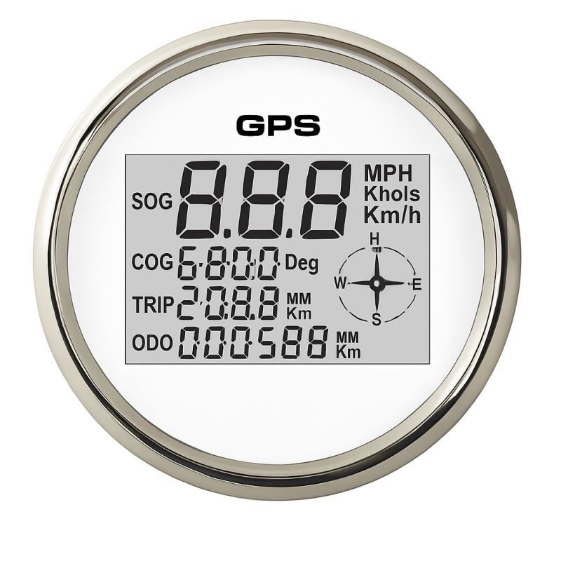 ECMS 85mm GPS Speedo - White Chrome 12/24V