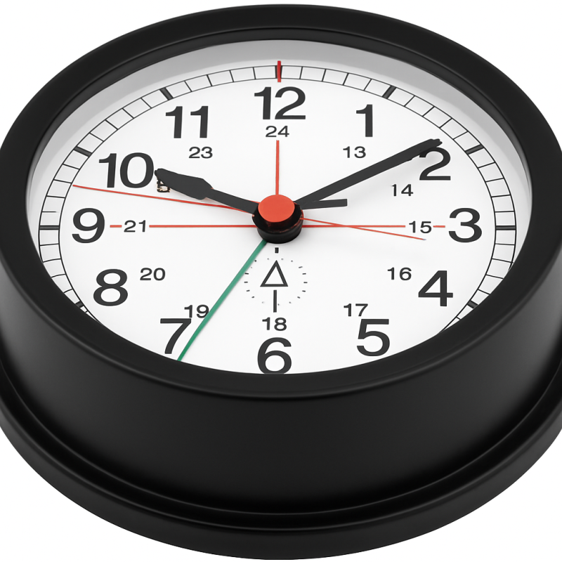 Silent Radio Nautical Clock - A-Nautic Pacific in Black Anodized Aluminum 120mm Silent Radio Nautical Clock - A-Nautic Pacific in Black Anodized Aluminum 120mm