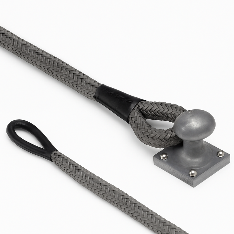 16mm Szürke 16-szálú Horgonyzó Kötél Spliced Szemmel és Fekete Bőrszíjjal, 20m