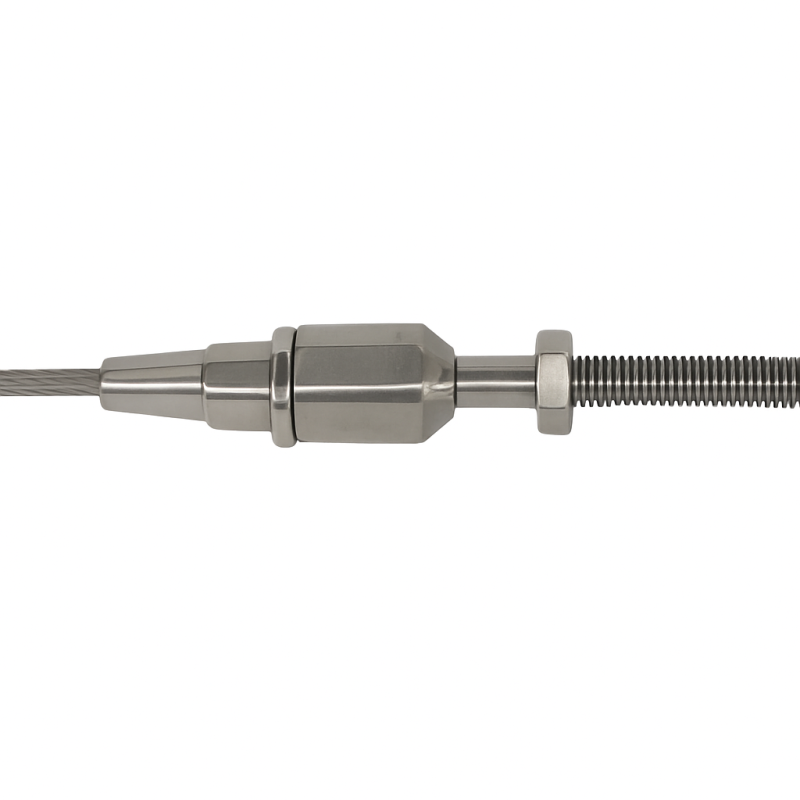 Modulær spændingstager - Rustfrit T-terminal R M14 kabel 7mm Modulær spændingstager - Rustfrit T-terminal R M14 kabel 7mm