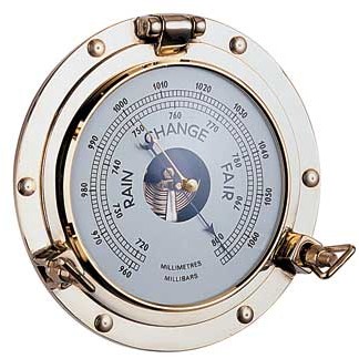 180mm Brass Porthole Barometer & Clock