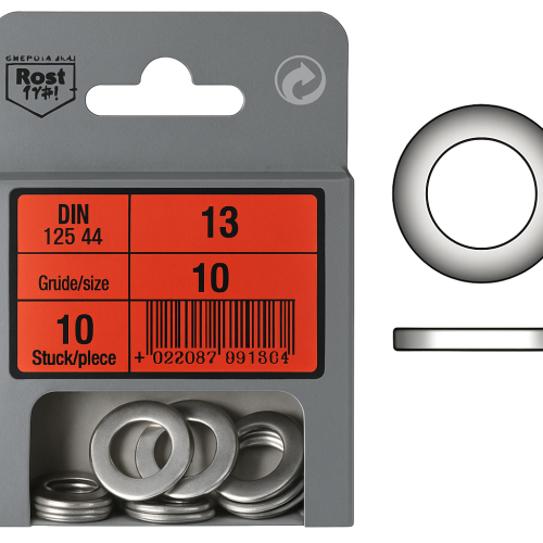 Blister med 10 st Rostfria Brickor 13mm Din 125