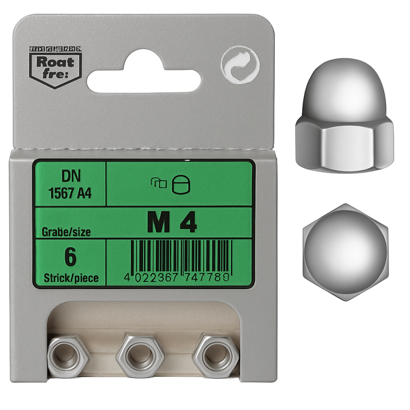 6pc Blister Pack M4 Stainless Steel Cap Nuts 6pc Blister Pack M4 Stainless Steel Cap Nuts