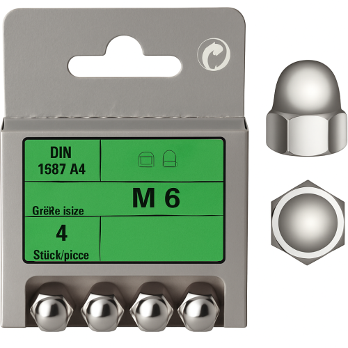 4-Pack A4 Stainless Steel M6 Cap Nuts 4-Pack A4 Stainless Steel M6 Cap Nuts