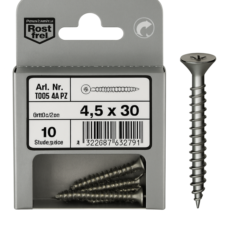 Pack of 10 A4 Stainless Steel Screws 4.5 x 30
