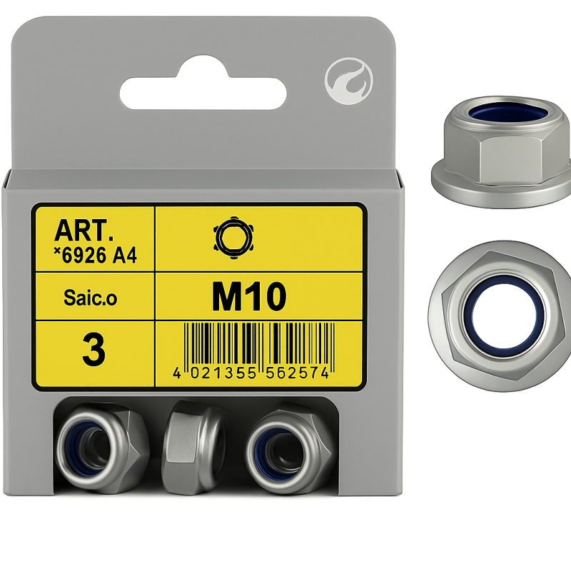 M10 Hex Flanged Nylock Nuts - Pack of 3 M10 Hex Flanged Nylock Nuts - Pack of 3