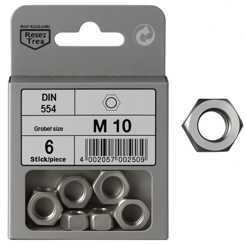 Stainless Steel Hex Nuts DIN 934 M10 - Pack of 6