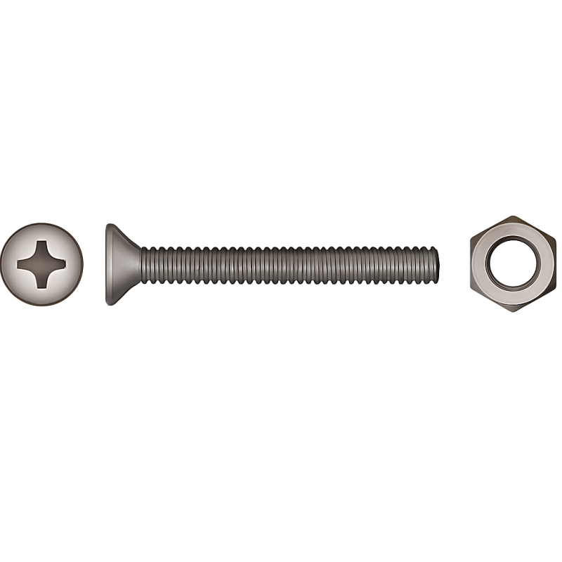 Phillips Flat Head Machine Screws DIN 965 + Nuts 8x20 mm - Pack of 4 Phillips Flat Head Machine Screws DIN 965 + Nuts 8x20 mm - Pack of 4