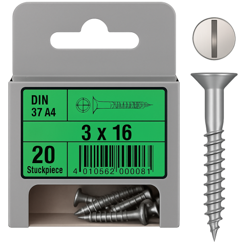 Marine-Grade Flat Head Wood Screws DIN 97 mm 3x16 - Pack of 20