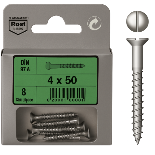 8-Pack A4 Stainless Steel Flat Head Screws 4 x 50