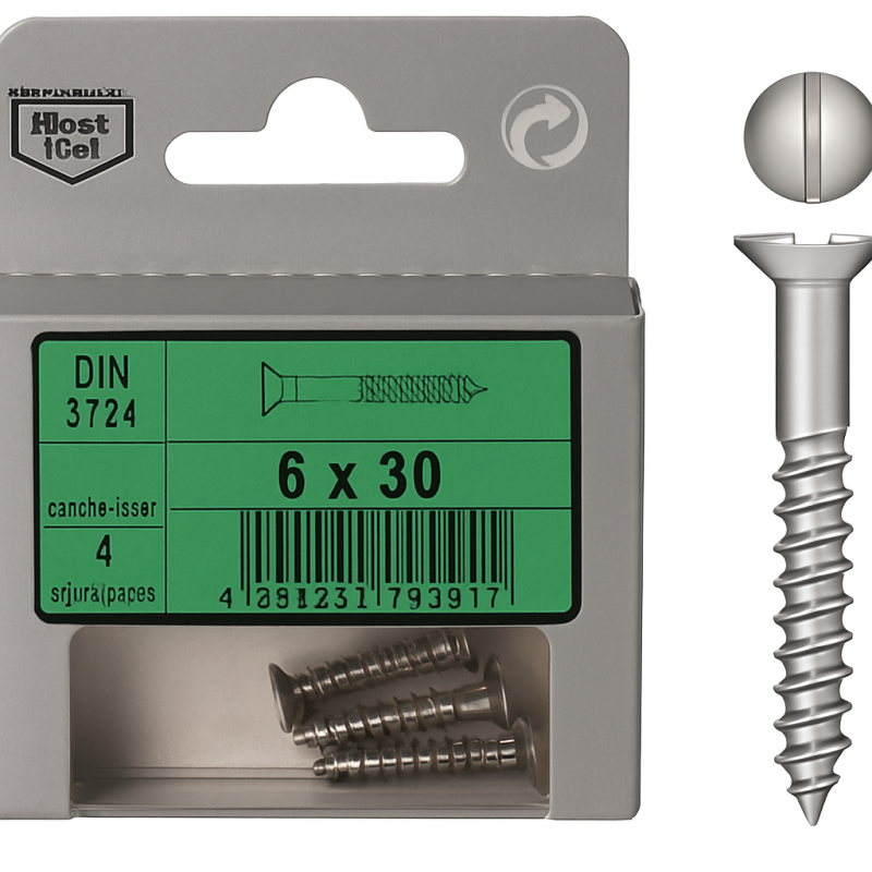 Blister 4 db rozsdamentes acél csavar 6 x 30 DIN 97 Blister 4 db rozsdamentes acél csavar 6 x 30 DIN 97