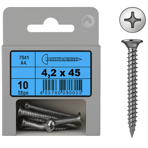 Marine Phillips Flat Head Screws DIN 7981 4.2x45 - 10 Pack