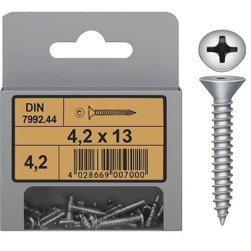 Flad Hoved Phillips Tapping Skruer DIN 7982 mm 4,2x13 Pakke med 20 stk.