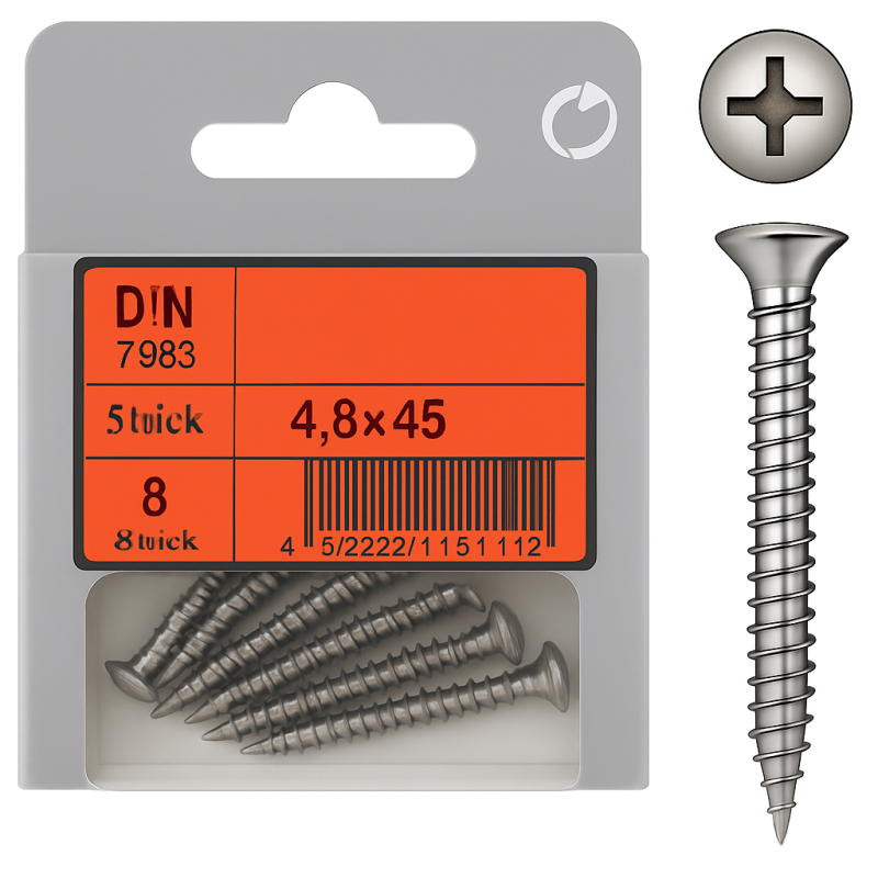 Oval Head Phillips Marine Screws DIN 7983 4.8x45 - Pack of 8