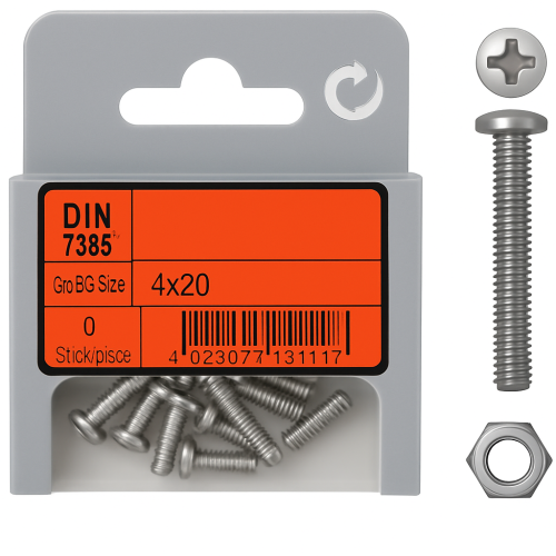 DIN 7985 A4 Stainless Steel Pan Head Screws + Nuts - 10 Pack