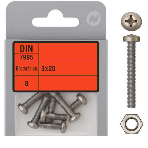 DIN 7985 Pan Head Phillips Machine Screws & Nuts - 8 Pack