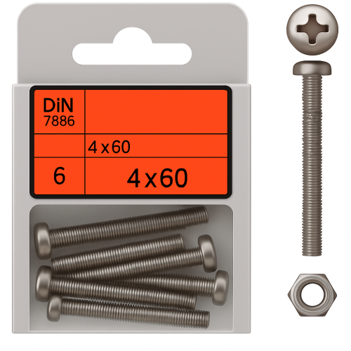 Pack of 6 Flat Head Phillips Screws DIN 7985 with Nuts