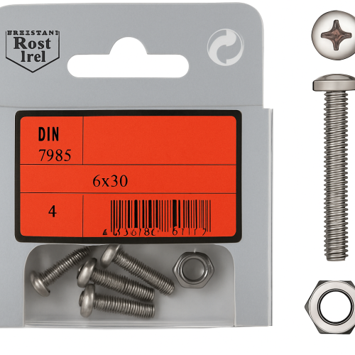 Metric Pan Head Phillips Screws with Nuts - 6x30mm Pack